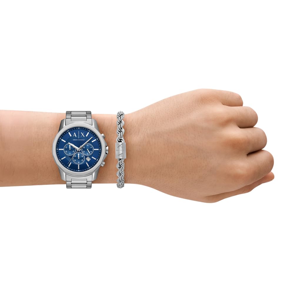 Armani Exchange AX7176SET - Reloj de Acero Inoxidable para Hombre (44 mm), Color Plateado