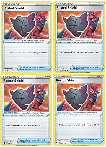 Pokemon Lote de tarjetas de entrenador - Escudo oxidado 061072 - Destinos brillantes - Lote de tarjetas de herramientas x4 Zamazenta