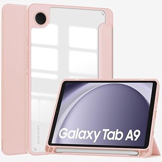 Smart Case for Samsung Galaxy Tab A9 8.7 inch 2023 Transparent Back, Auto Sleep/Wake, with S Pen Holder, Slim Fit Lightweight Shockproof Trifold Stand Tablet Cover, Pink