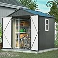 Jaxilyn 6x6 ft Metal Storage Shed Outdoor,Metal Steel Utility Tool Shed Storage House with Window and Floor Kit for Backyard Garden Patio Lawn Black