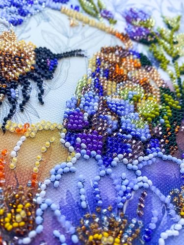 Image of Wizardi Main Bead Embroidery Kit - Flower Honey. Colorful Beads, Beading Needles. DIY Kit. Embroidery for Beginners. Home Decor. AB-906 Abris Art