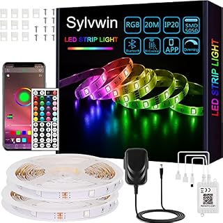 sylvwin Led Strip Lights RGB for Bedroom 20M - APP Control Music Sync Color Changing Led Light Strips,5050 RGB Tape with Remote for Room Home Decoration
