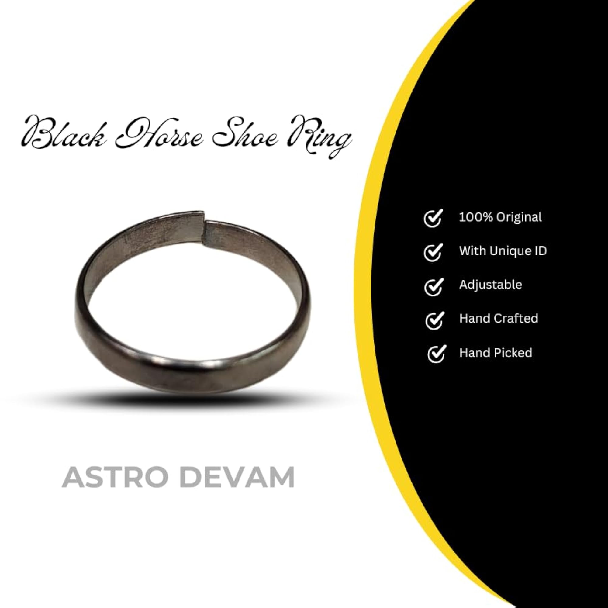 Adjustable Black Horse Shoe Ring, Unique Design