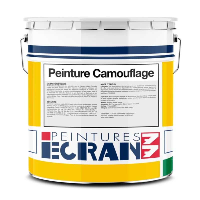 Peinture camouflage professionnelle, vert, finition mate pour palombière, cabane, abri de jardin, abri de chasse ECRAN77 3.5 Kg