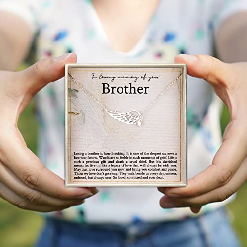 RareLove Memorial Gifts for Loss of Brother,925 Sterling Silver Angel Wing Heart Pendant Necklace,In Loving Memory of Brother Bereavement Gifts,Condolence Gift3