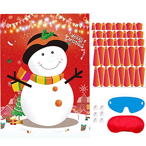 Pin The Nose On The Snowman Christmas Party Games for Kids Xmas Holiday New Year Game Favors...