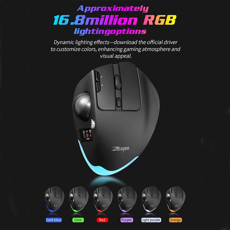 Image of Wireless Mouse - 2.4GHz + Bluetooth Dual Mode Connection, 8 Programmable Buttons, 8000 CPI Adjustable, Trackball Design, with Display Screen, Ergonomic Tilt Angle, For Windows, macOS, Android, Linux