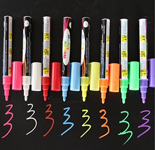 8 Pack Chalk Marker Highlighter Pens Liquid Chalk Neon Pen Marker with 6mm Reversible Tip Kids Non-Toxic Erasable Ink Chalk Markers for Chalkboard Whiteboard Blackboard Window Art Glass Bistro Labels