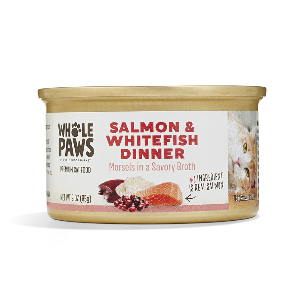 Whole Paws, Wet Cat Food, Salmon & Whitefish Dinner in Savory Broth, 3 Ounce
