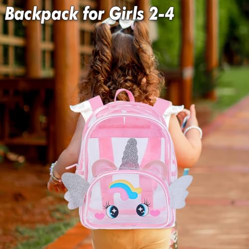 Toddler Backpack, Clear Backpack for Little Girls, Unicorn Backpack for Girls 2-4, Cute Cartoon Preschool Kindergarten Backpacks3