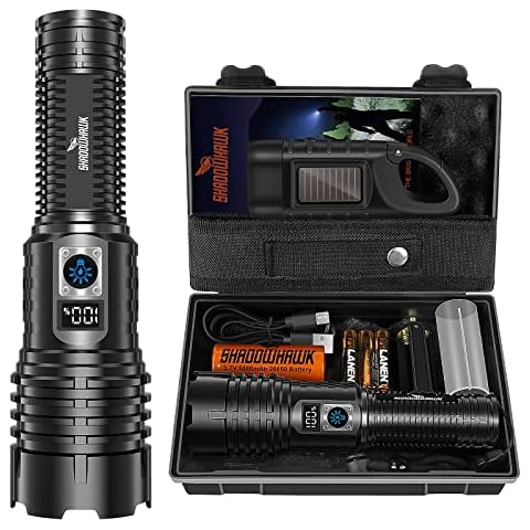 Shadowhawk Taschenlampe LED Aufladbar Extrem Hell, 20000 Lumen Taschenlampen Batteriebetrieben USB, XHM77.2 Taktische Taschenlampe Starke, Wasserdicht Flashlight Torch für Outdoor Notfälle Camping Cover