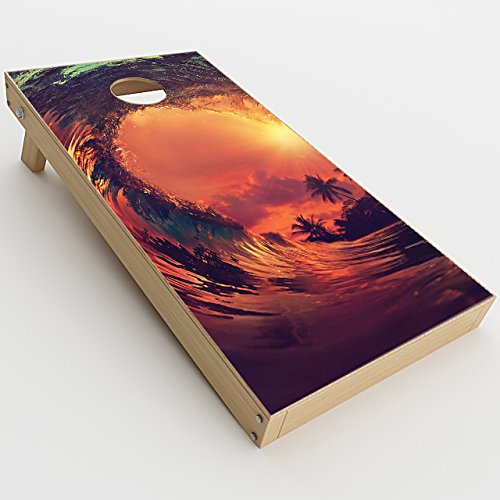 Skin Decals Vinyl Wrap for Cornhole Game Board Bag Toss (2xpcs.) / Sunset Through a Tube, Barrel Ride