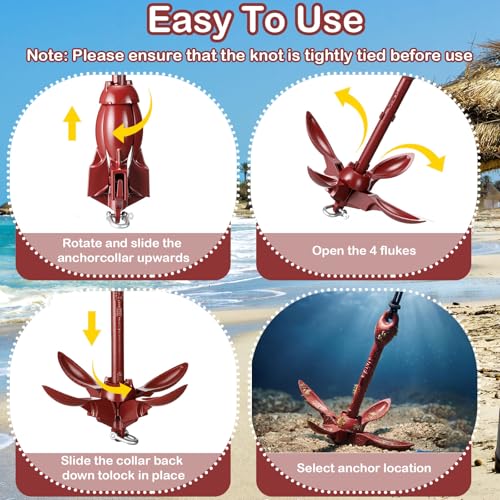 Image of Lounsweer 2 Pack 1.5 /3.5 lb Marine Kayak Anchor Kit Folding Grapnel Anchor Kit Boat Kayak Fishing Accessories for Small Boats Kayaks Canoe Paddle Boards