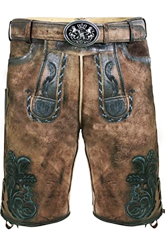 Bavarian Traditional Short Leather Trousers Florian Lederhosen with Belt
