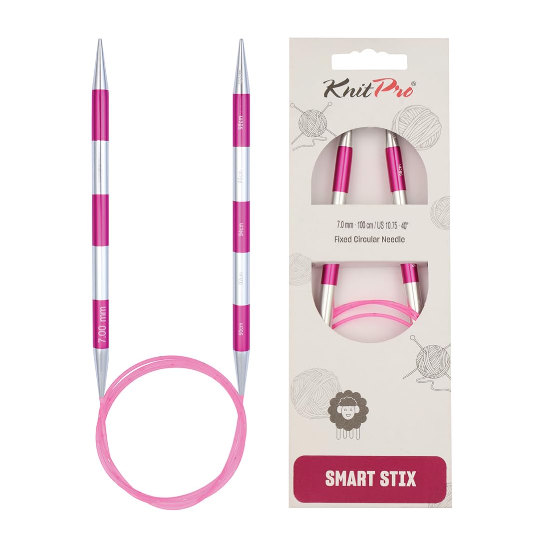 KnitPro SmartStix Circular Needle 100cm 7.00mm - 3pcs, Pink