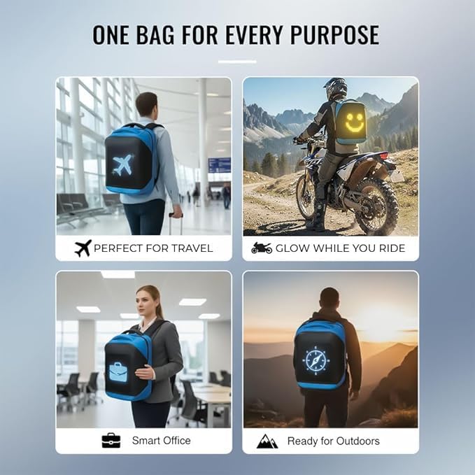 Image of Smart LED Backpack with App Control Digital Display, Programmable Pixel Screen Laptop Backpack for Men Women, Water Resistant Anti Theft USB School College Travel Gaming Bag Fits 15.6 Inch Laptop