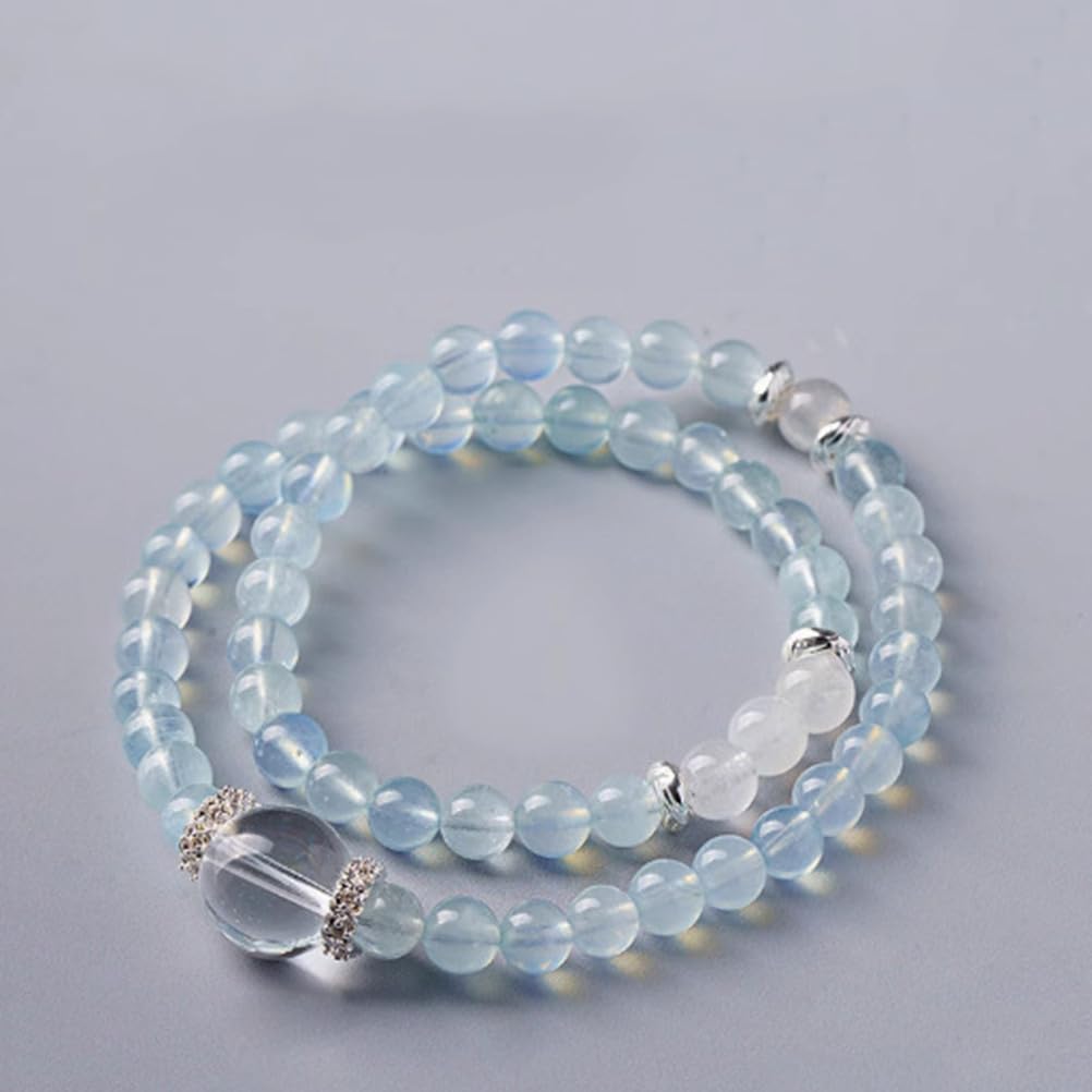 Pulsera de Aguamarina Natural, Pulseras elásticas de Piedras Preciosas genuinas de Cristal Blanco para Mujeres y Hombres, Cuentas de Piedra de Cristales de energía Natural