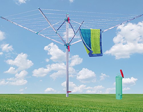 BLOME Wäschespinne Standard Medium Plus - Wäscheständer für den Garten inkl. Bodenhülse mit Deckel, Wäscheschirm mit 60m Wäscheleine, hochwertig & stabil, Made in Germany