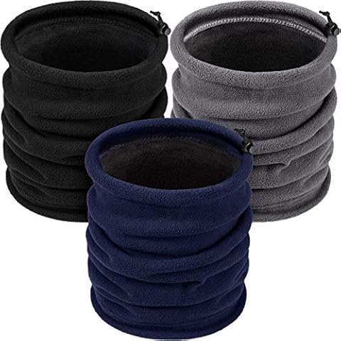 Winter Fleece Neck Warmer 3 Pieces Double Layer Thermal Neck Gaiter Thick Multifunctional Scarf (Black, Blue, Gray) Cover
