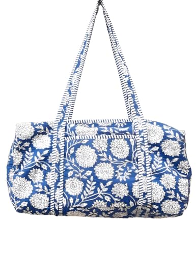 Cotton Quilted Duffle Bag Beautiful Flower Block Printed Bag Handmade Shoulder weekender Travel Luggage Carry Overnight Bags