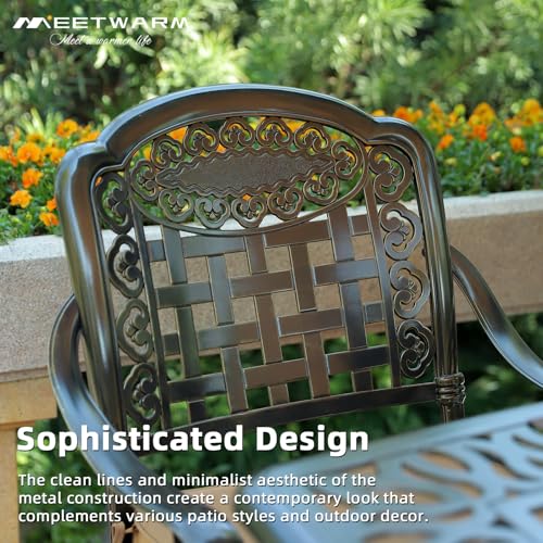 Image of MEETWARM 7-Piece Outdoor Furniture Dining Set, All Weather Cast Aluminum Patio Garden Set with 6 Chairs, 1 Rectangular Table, 2 inch Umbrella Hole, Dark Bronze