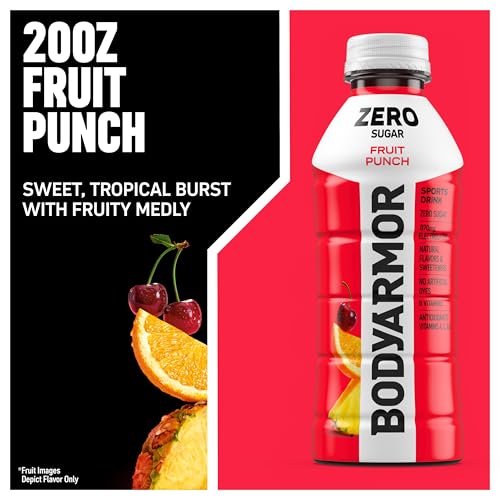Image of BODYARMOR ZERO Sugar Fruit Punch, Sugar Free Sports Drink - Low-Calorie Hydration - Natural Flavors with Potassium Packed Electrolytes, Antioxidants, and B-vitamins, 20 fl oz (pack of 6)