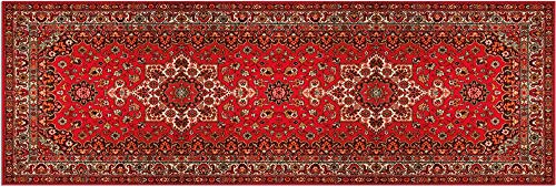 Matches21 Tapis de couloir en velours et latex lavable Motif persan Rouge beige 60 x 180 cm