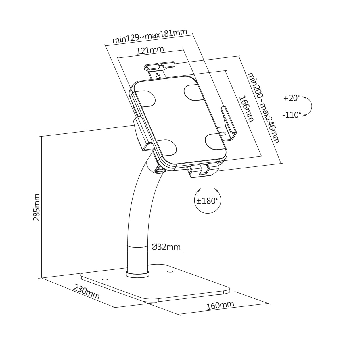 My Wall HT38L Support Universel pour Tablette avec Protection antivol - Support de Table pour Tablette iPad - Point d'information pour comptoir de Caisse et Salle d'attente - Charge maximale : 1 kg