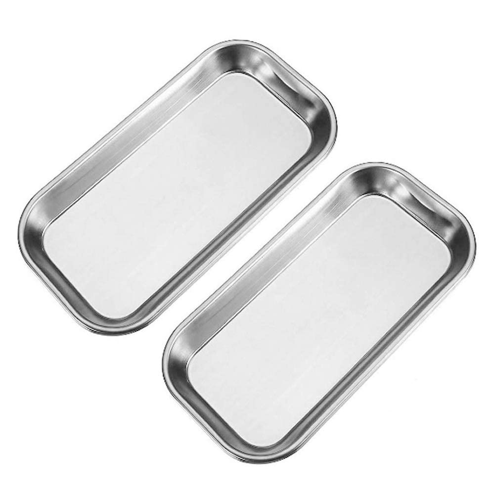Vassoio Medico In Acciaio Inox 22.5x12cm - 2 Pezzi, Per Clinica O Laboratorio