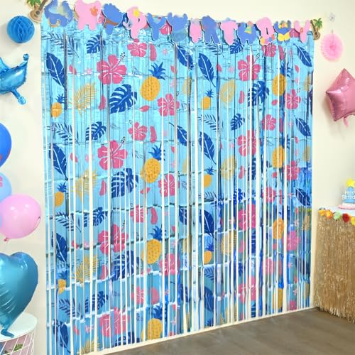Bupelo Cartoon Birthday Party Supplies, 2 Pack Hawaiian Element Pattern Foil Fringe Curtains, Animation Themed Photo Booth Prop, Photo Backdrop, Streamers for Kids Cartoon Birthday Party Decorations