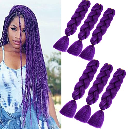 trenzado extensiones de cabello morado 6packs kanekalon cabello ombre trenzado extensiones de cabello 24 Zoll Box trenzas Crochet Twist Flechten Haar (24 Zoll, morado)