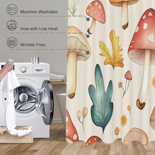 Rideau de douche aquarelle champignon en tissu polyester imperméable 150x180cm