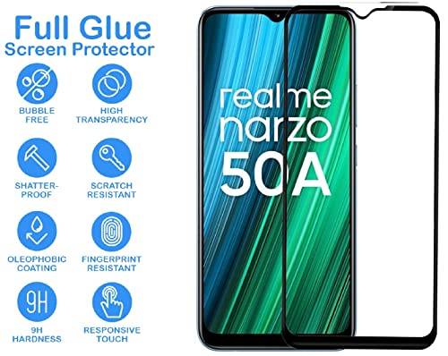 Image of Screen Protector for RealMe Narzo 50A (Black) Tempered Glass Edge-to-Edge 6D Screen Guard With Installation Kit