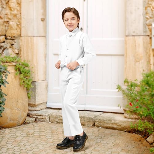 Luca Gabriel Toddler Boys' 5 Piece Classic Fit No Tail Formal White Dress Suit Set with Tie and Vest - Size 6 - Thumbnail 5