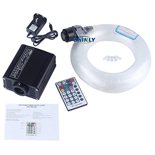 CHINLY 16W 1450pcs 0.03in 9.8ft Car Use Bluetooth RGBW LED Fiber Optic Star Ceiling Light, APP/Remote Music Mode Headliner Light Kit +Adapter+Cigarette Lighter for Car/Home Theater