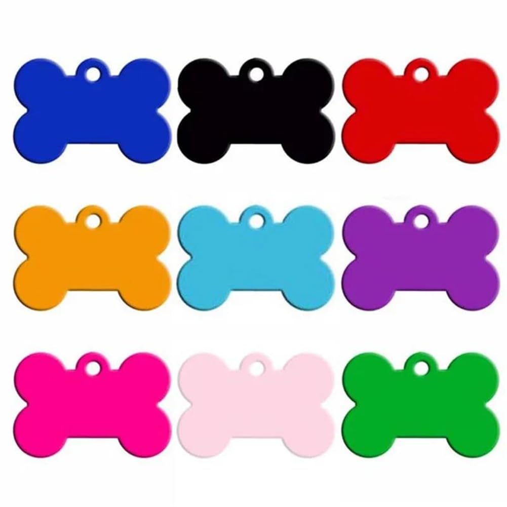 Wholesale 100 PCS Pet ID Tags Pet Name Number Tags Nameplates Custom Engraved Aluminum Pet Tags Blank Pet Tags Bone Cat Dog ID Tags Pendants,Mix Color,29x18x1mm