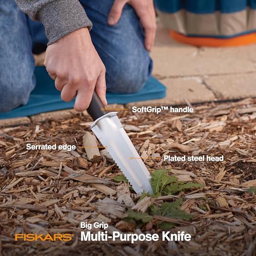 Fiskars Faca de jardim de aço, extrator de ervas daninhas multiuso ferramenta de jardinagem para pla