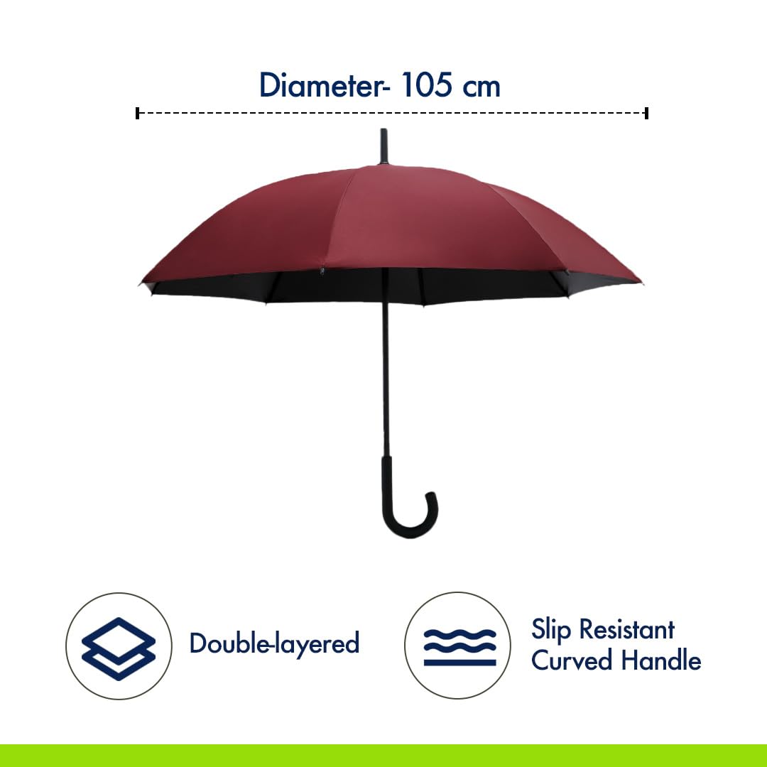 ABSORBIA Big Straight and Stick Umbrella for rain | Windproof, Waterproof and UV Coated, Open Diameter 105cm Double Layer Umbrella With Cover 4