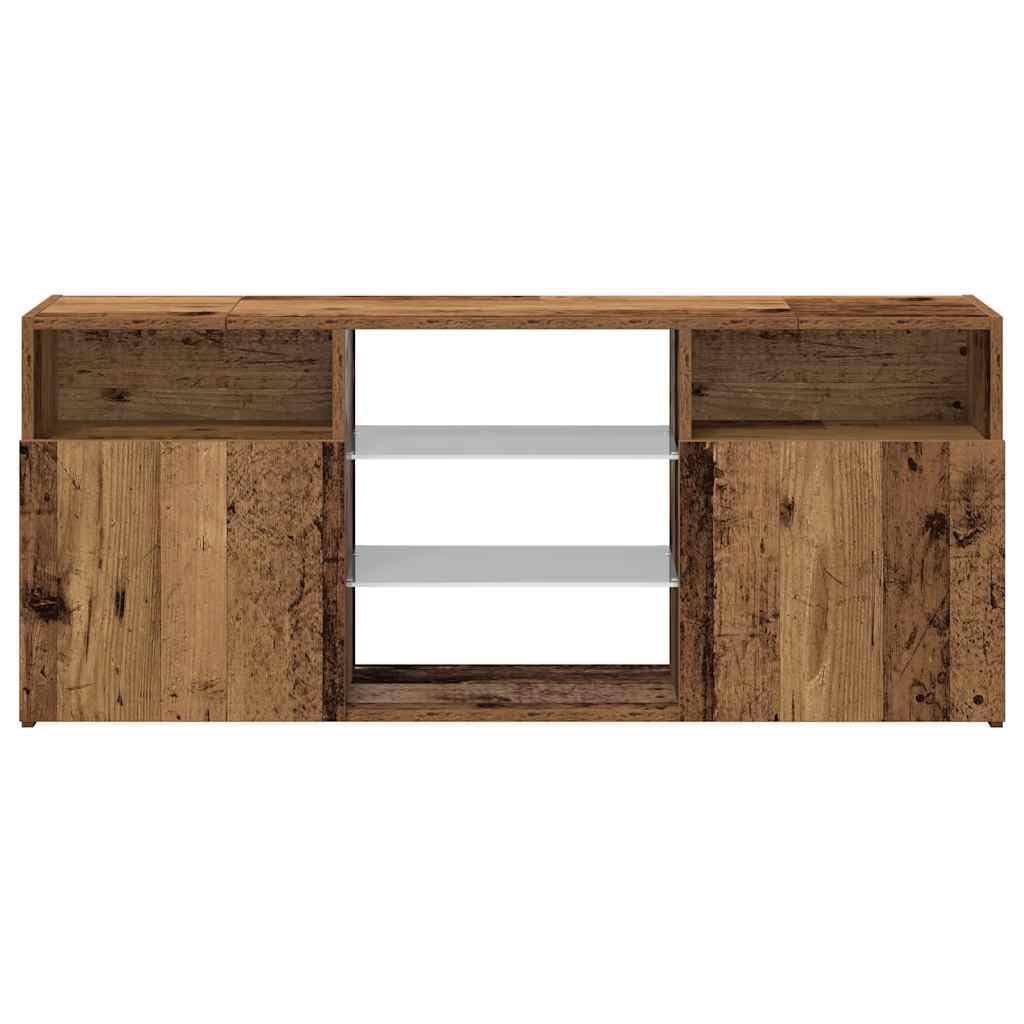 Stolik RTV pod TV z oświetleniem LED RGB, Szafka pod telewizor stare drewno, 120x30x50 cm, mebel z przegrodami do przechowywania do salonu