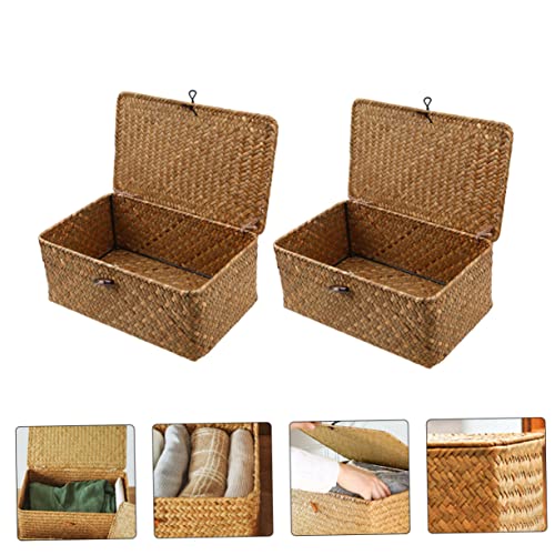 Panier de rangement en jonc de mer Cabilock avec couvercle pour jouets x2