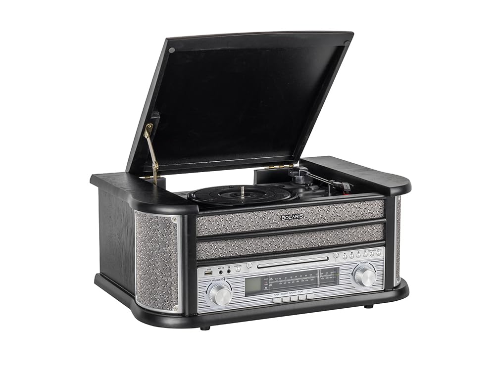 Giradischi in vinile Bluetooth 5.0 multifunzione 5 W RMS, CD, cassetta, FM, registrazione USB