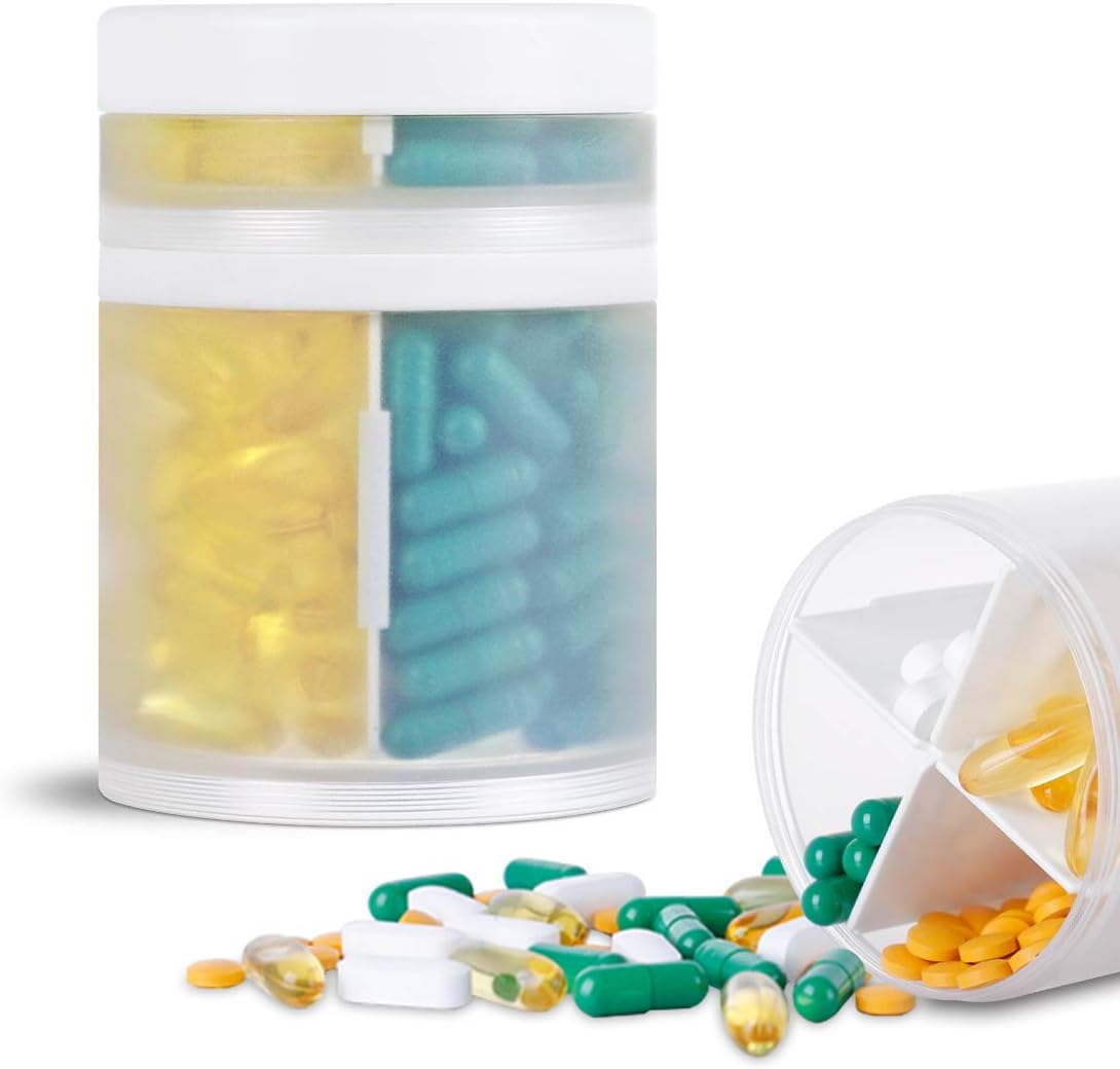 Extra Large Supplement Organizer and Portable Pill Case with 8 Compartments Double Layers Medicine Dispenser Monthly Vitamins Organizers Pill Bottle,Transparent