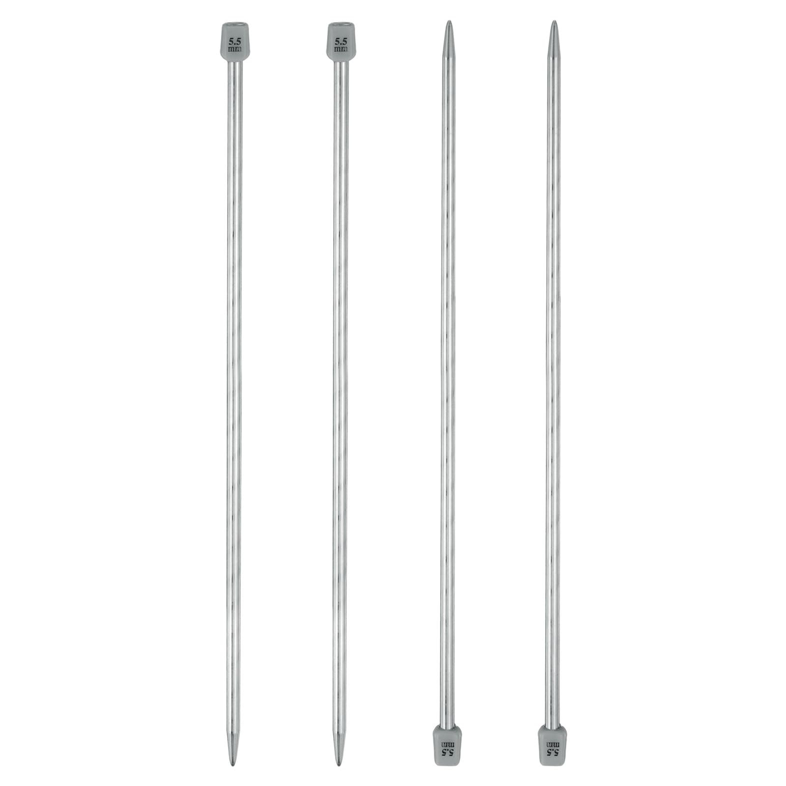 sourcing map 4Pcs 5.5mm(I) Single Pointed Knitting Needles Stainless Steel 13.8 Inches Length Metal Weaving Tool for Handmade Projects DIY Knitting