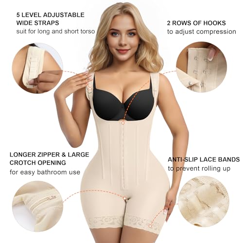 Image of SHAPERX Women's Fajas Colombianas Tummy Control Shapewear Postpartum Butt Lifting Body Shaper with Boned Support