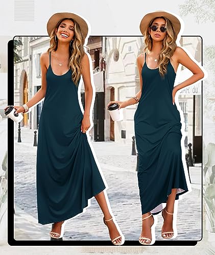 Image of Wolddress Womens Maxi Dress with Pockets 2026 Casual Strap Plus Size Loose Plain Long Office Summer Beach Travel Dresses S-5X
