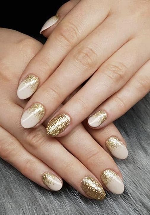 FWS Artificial Nails: Glossy Nude With Golden Glitter Ombre/Shape Oval (Set of 20 with nail glue, nail file, cuticle pusher, cleaning wipe)-image-47