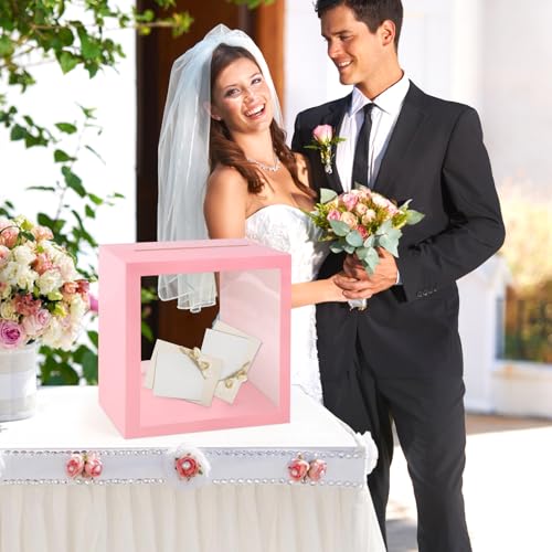 Image of Pink Card Box Wedding Favors Gift Card Boxes Post Box Cardboard Receiving Money Box Holder for Wedding Reception, Baby Showers, Anniversary, Birthday Party, Retirement, Graduation Envelope Holder
