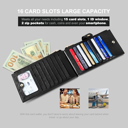 Image of Travelambo RFID Wallet Women Large Size Bifold Multi Card Wallet Case with Zipper Pocke Credit Card Holder for Women
