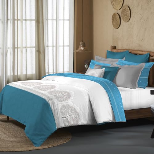Image of MYTRIDENT Sanskriti Cotton Bedsheet for Double Bed, Gifting Collection King Size - Gond Art Blue