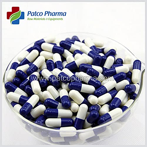 Patco Pharma - Size 00 Navy Blue/White Empty HARD Gelatin Pill Capsule - Gluten Free/Halal Certified | DIY Powder Filling (Pack of 2000)